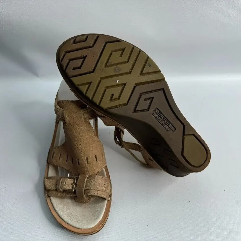 Merrell Select Fresh J21952 Beige Leather Buckle Wedge Sandal Shoes Women's US 9